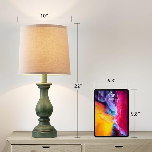 Seealle Farmhouse Table Lamps Set of 2 - Rustic Lamp for Bedroom Living Room, 22" Boho Bedside Lamps for Night Stands End Table Office Desk Lamp Nightstand with Linen Shades(Antique Green) - color: E. Antique Green
