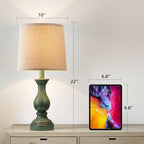Seealle Farmhouse Table Lamps Set of 2 - Rustic Lamp for Bedroom Living Room, 22" Boho Bedside Lamps for Night Stands End Table Office Desk Lamp Nightstand with Linen Shades(Antique Green) - color: E. Antique Green