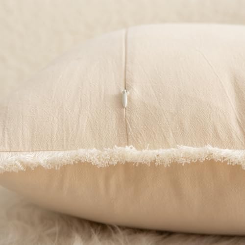 MANDIOO Set of 2 Neutral Cotton Fringe Throw Pillow Covers Decorative Boho Farmhouse Cushion Covers Cozy Tassels Pillowcase for Couch Sofa Bedroom Living Room Home Decor 20x20 Inch Beige - color: Beige, size: 20" x 20" (Pack of 2)