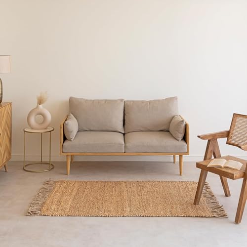 HOMEMONDE Braided Jute Area Rug with Tassels 4'x6' Natural Handwoven Chunky Boho Home Décor Vintage Farmhouse Style Rug - for Bedroom, Living Room, Dining Room Kitchen, and Hallway - size: 4' x 6' (Rectangular)