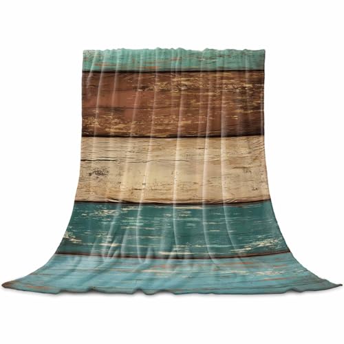 Vandarllin Retro Rustic Wood Texture Super Soft Throw Blankets Teal Green Brown Fluffy Fuzzy Flannel Bed Blanket Decorative for Home Sofa Couch Chair Living Bedroom (50x60 Inch) - color: Farmhouse Wood Stripes, size: 50x60 Inch