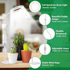 Aumtrly Grow Lights for Indoor Plants, 80 LED Full Spectrum Desk Plant Light for Growing Small Plant, Height Adjustable 24.5" Halo Grow Lamp with Base, 6/12/16H Timer, 3 Light Modes, 5 Dimming - size: 1 head 24.5inch/white