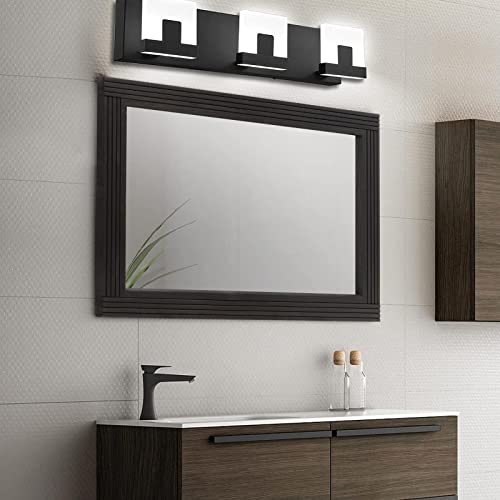 YOSHOOT Hand-Made Wooden Spliced Wall Mirror for Bathroom, Rustic Farmhouse Vanity Mirror, Décor Wall Art, Solid Wood Frame, Vertical or Horizontal Hanging - color: Spliced Black, size: 30"L x 20"W