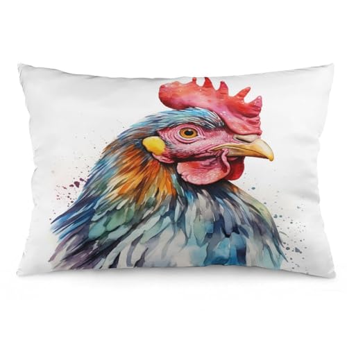 Watercolor Chicken Pillowcase 12 "x20 Farmhouse Rooster Coloful Chicken Lumbar Pillow Covers Outdoor Pillowcase Double-Sided Printing Design Pillow Case Protector for Bed Decor - color: Pattern, size: 20" x 12" (Pack of 1)