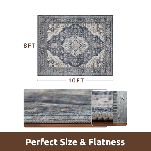 AMOAMI-Area Rug 8X10 Rugs for Living Room-Vintage Soft Blue Rugs for Bedroom-Non Slip Carpet-Washable Rug for Dining Room Living Room Bedroom Office Under Table - color: Blue, size: 8' x 10' (Rectangular)