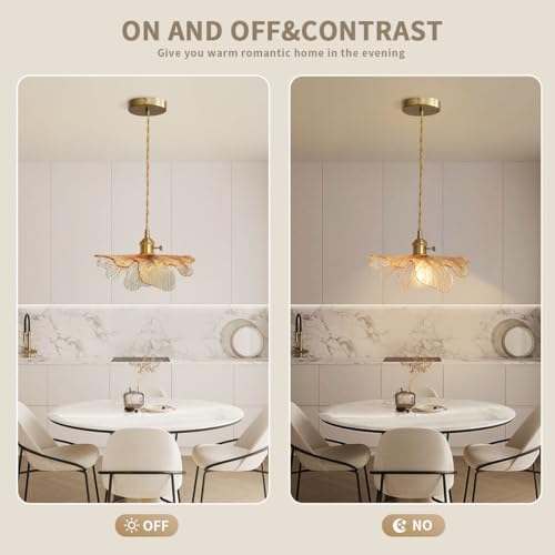 Amber Glass Pendant Lights for Dining Table Mid Century Flower Pendant Lamp with Blown Shade Vintage Gold Brass Adjustable Hanging Light for Kitchen Cabinets Bedroom entryway - color: Amber, Hardwired, size: Hardwired