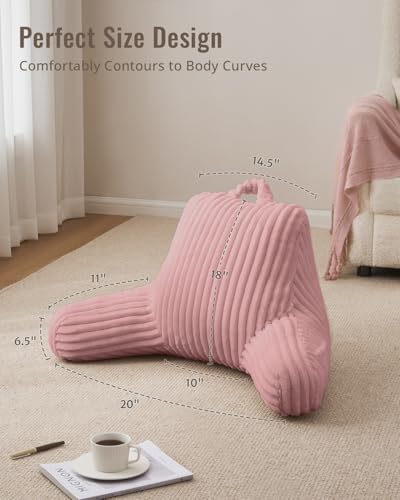 Blissful Diary Reading Pillow for Sitting in Bed, Flannel Back Pillow Bed Sitting Up for Adult & Children, Backrest Cushion for Sit Up in Couch or Floor, Dorm Essentials, Plush Pink - color: Fuzzy Plush Pink, size: Standard(18inch)