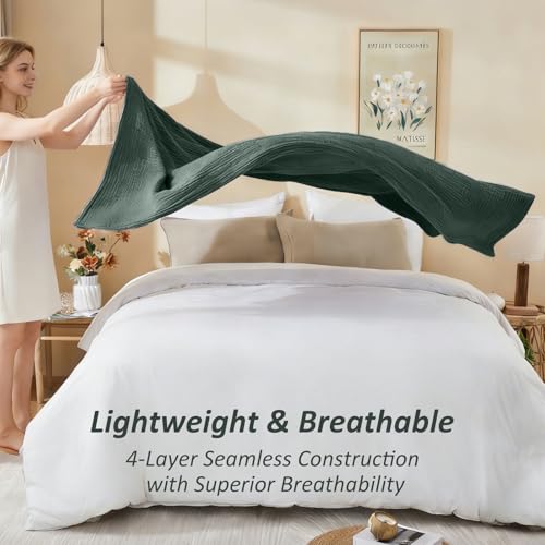 EMME Cotton Muslin Large Throw Blanket Couch Breathable Gauze Soft Lightweight Bed Blankets Adults (Heather Forest Green, 50"x70") - color: 08 - Forest Green, size: Large Throw (50" X 70")