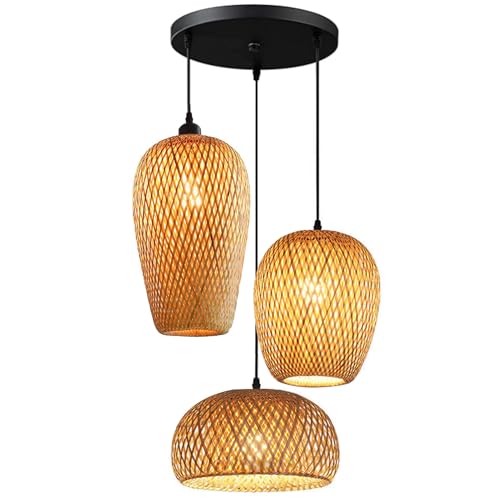 GCQ Bamboo Lantern Pendant Lamp, Retro Japanese Style E27 Chandelier Hanging Light Ceiling Lighting Fixture for Living Room Bedroom Restaurant Cafe Teahouse Bar Dining Room Club