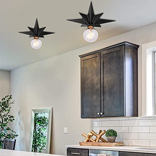 2 Pack Black Flush Mount Ceiling Light - 11.8 inch Star Lights Fixture Hallway Lighting Fixtures Ceiling Flush Mount Light Fixture for Kitchen Bathroom Bedroom Laundry Room (Bulb not included) - color: 2 Pcs Black Ceiling Light