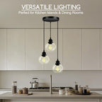 3-Light Pendant Light, Globe Cluster Hanging Light with Clear Glass Shade, Matte Black Pendant Lighting Adjustable Hanging Height Industrial Ceiling Light for Kitchen Island Bedroom(E26 Base,No Bulb) - size: 3Light - D 5.12 IN