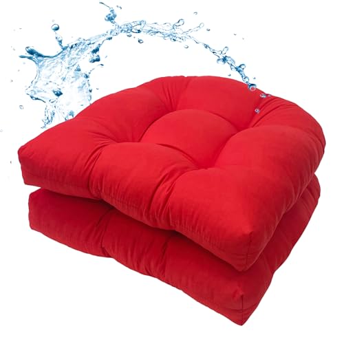 MTMR Waterproof Outdoor Chair Cushions Set of 2, 19X19 Patio Wicker Chair Cushions, Tufted Outdoor Cushions for Patio Furniture, Thick Outdoor Patio Replacement Seat Pads for Porch Lawn Chairs Red - color: Red