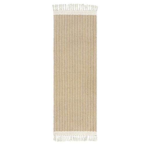 Lahome Belle Boho Bathroom Runner Rug, 2x6 Laundry Room Lightweight Entry Runner Woven Cotton Throw Carpet with Tassels, Farmhouse Non Shedding Washable Rugs Low Pile for Kitchen Hallway, Khaki - color: Khaki, size: 2' x 6' (Runner)