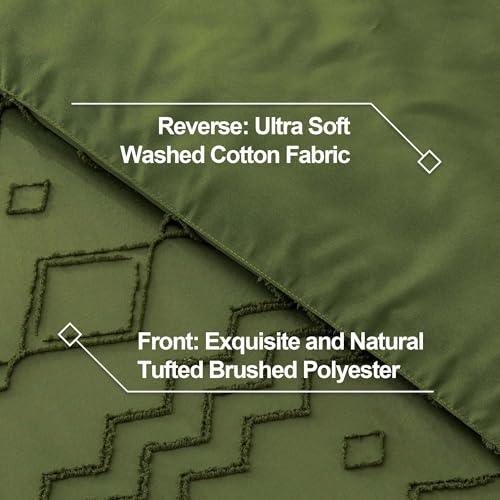 Andency Olive Green Tufted Comforter Set King(104x90Inch), 3 Pieces Boho Textured Farmhouse Bed, Soft Down Alternative Geometric Bed Set with 2 Pillowcases - color: 10 - Olive Green, size: King(104"x90")