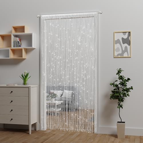 Door String Curtain Doorway Beads Curtains,Hanging Room Divider Beaded Decor Hippie Glitter Fringe Panel Closet Window Doors Sequin Sheer Boho Doors Tassel (White) - color: White