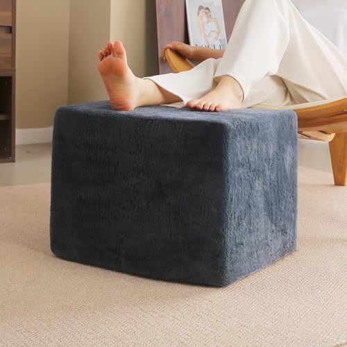 Tiita Stuffed Pouf Ottoman, Square Foot Stool Fluffy Floor Poufs Chair for Living Room Bedroom, Filled Boho Foot Rest for Couch, Blue-Grey - color: Square Blue-grey