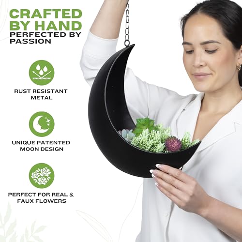 Hanging Moon Planter for Moon Room Decor - Great for Succulents, Air Plant, Mini Cactus, Faux, Artificial Plants-Boho Hanging Planters for Indoor Plants, Witchy Gifts for Women, Birthdays,Plant Lovers - color: Black Moon Planter Only