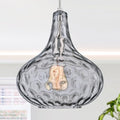 11" Smoked Hammered Glass Pendant Light – Modern Ceiling Hanging Fixture with Brushed Nickel Finish for Kitchen Island, Dining Room, Hallway, Entryway – E26 Base - color: Smoked