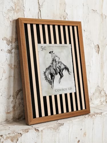 LBTZEVIR Cowboy Up Vintage Western Wall Art, Framed Rodeo Cowboy Postage Print, Black and Beige Striped, Wood Frame, 16x12 Inch, Western Decor for Living Room or Bedroom - color: Black and White1, size: 16"L x 12"W
