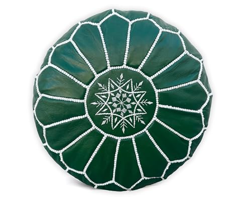 Moroccan Ottoman Leather Pouf : Luxurious Comfort for Your Living Space, Genuine Leather, Boho Chic Décor for Living Rooms, Bedrooms, and More (Green) - color: Green