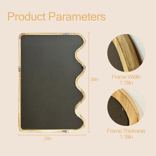 ULIKE Wavy Mirror for Wall, Rustic Wood Mirror for Bathroom Vanity, 24x36 Wooden Wall Mirrors Decorative for Bedroom, Living Room, Entryway, Brown - color: Wavy Rustic Brown