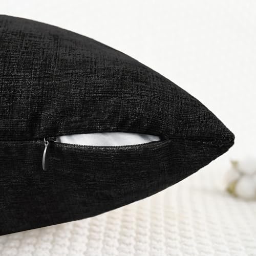 CaliTime Throw Pillow Covers Decorative 16 X 16 Inches Pack of 2 Cozy Chenille Cushion Cases for Couch Sofa Bed Living Room Home Black - color: Black, size: 16" x 16" (Pack of 2)