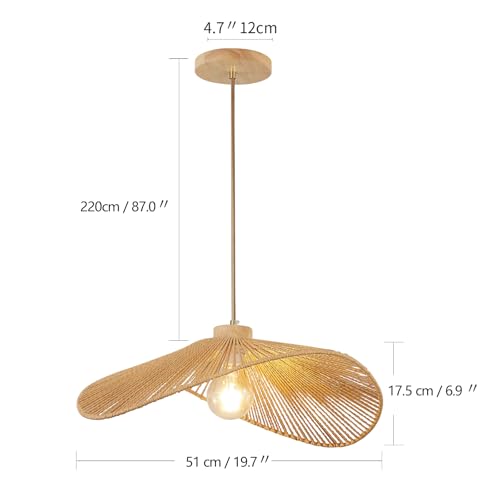 Boho Rattan Pendant Light Fixture Modern Style Hanging Light Bohia Natural Bamboo Handmade1-Light Hanging Lamp for Farmhouse Bedroom Living Room Dining Room - size: 19.7"-1pcs