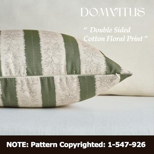 DOMVITUS Floral Pillow Covers 18x18 Inch Set of 2, Vintage Striped Block Print Decorative Throw Pillow Covers Neutral Farmhouse Boho Home Decor for Couch Sofa Bed Living Room, Olive Green - color: Olive Green, size: 18" x 18" (Pack of 2)