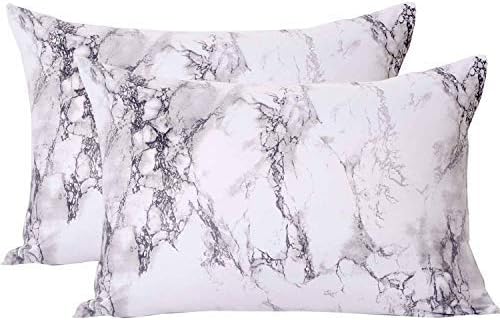 Nanko Marble Pillow Case/Pillow Shams Queen Set of 2, Microfiber Pillow Cases Covers, Soft Comfortable for Home Hotel Bed, Grey White Decorative for Men and Woman, 20 x 30 inch