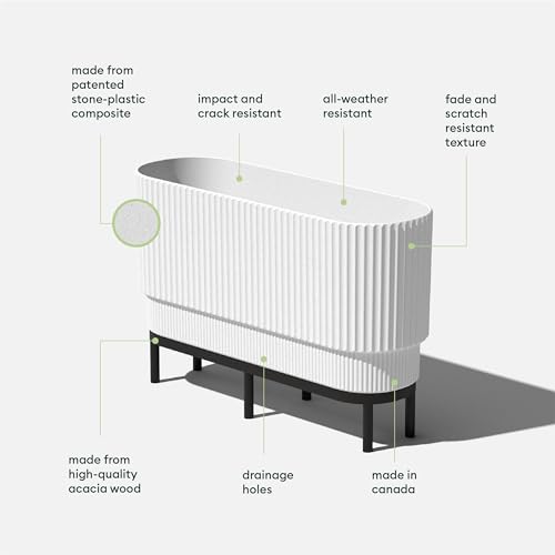 Veradek Demi Series Raised Long Planter for Indoor/Outdoor Use | Made from Plastic & Stone w/Wooden Stand | Modern Patio Décor for Flowers/Shrubs - color: White/Black, size: 30 inch