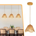 3 Pack Wave Rattan Chandelier Pendant Lights Kitchen Island,Farmhouse Boho Chandeliers Adjustable Height Hanging lamp for Dining Room,Kitchen Ceiling Light Fixtures Hand Woven Wicker Lampshade - size: 3 Pack