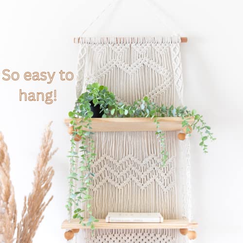SnugLife Macrame Wall Hanging Shelf - 3 Tier Wall Plant Hanger Shelves with Handmade Woven Rope - Boho Shelves Organizer for Kitchen, Bathroom, Home Storage, Floating Plant Shelf (Pine Wood) - size: 3 Tier