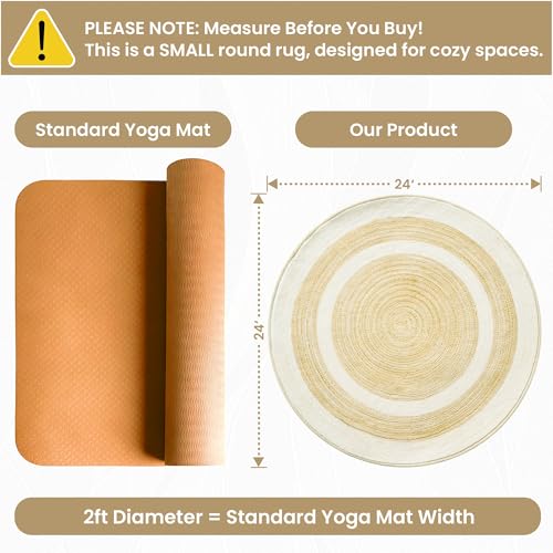 Asrug Imitation Jute Low Pile Round Rug Area Rug Washable Non-Slip Circle Rug Soft Plush Touch Circle Rugs Round for Kitchen Bathroom Living Bedroom Nursery, Carpet 2ft /24 inch/61 cm Beige/Brown - color: Beigebrown, size: 2ft