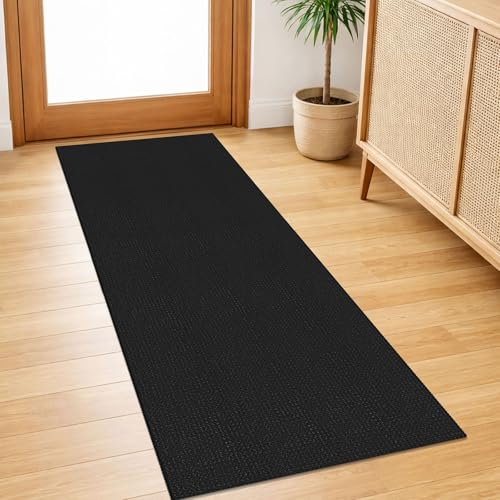 IOHOUZE Washable Runner Rug 2x5 Non Slip Runners for Hallways Entryway Runner Indoor, Kitchen Throw Rug Woven Cotton Floor Carpet for Hall Entrance Bedroom, Black/Grey - color: Black/Grey, size: 2' x 5' (Runner)