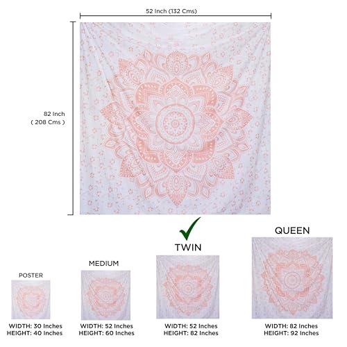raajsee Glittering Rose Gold Pink Tapestry Wall Hanging Mandala-Bohemian Room Decor-Indian Cotton Throw Hippie Tapestries -Boho Bedding White Golden Queen Bedspread 82x92 inches - color: Rose Gold Passion Ombre, size: 92"L x 82"W