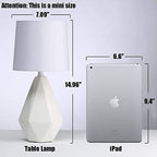 SOTTAE Modern Small Ceramic Table Lamp, White Irregular Geometric Bedside Table lamp for Bedroom,Nightstand Lamps with White Fabric Shade, Small Lamp for Kitchen Living Room