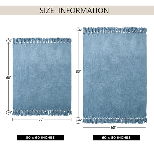 Chenille Throw Blanket for Couch 50"X 60", Soft Cozy Throws with Fringe Tassel for Bed Sofa Chair Cover, Lightweight Knitted Decorative Boho Blankets for Living Room, Dusty Blue - color: Dusty Blue, size: 50x60 inch