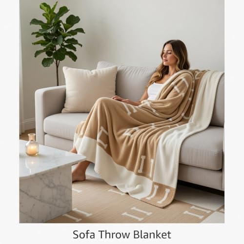 Fcteap h Blanket Soft Throw Blanket Faux Fleece Cashmere Plaid Warm Shawl Thick Knitted Plush Cozy Comfy for Women Throw Blanket for Sofa Couch Bed Queen King Size 55x66 in (Khaki-2) - color: Khaki-2