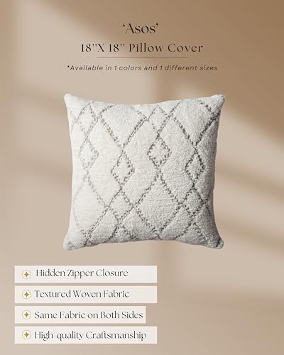 Woven Jacquard Throw Pillow Cover, Pack of 1 Geometric Pattern Textured Decorative Cushion Covers for Sofas, Couches, Fade Resistant Pillow for Sofa & Couch, ASOS, White, 18x18 Inch - color: White - Savoy