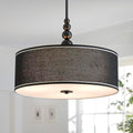 Shrine Lighting Drum Chandeliers, Farmhouse Style, Perfect Drum Pendant Light for Dining Room, D21'' x H8'', Adjustable Chains 59'', E26*3 Sockets, Black Linen Fabric Lampshade & Black Rod - color: Black D20''
