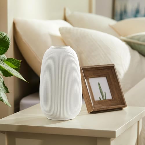 RONDURE 9.5" Modern Ceramic Table Lamp, Fully Dimmable Bedside Lamp for Bedroom Living Room Nightstand, White Translucent Ceramic Shade, Warm Ambient Decorative Corded Lighting, Bulb Included - style: Terra