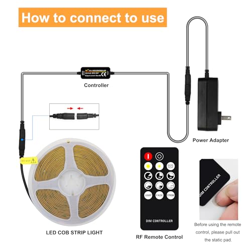 AXMOTUT COB LED Strip Light with Remote, Dimmable 16.4FT/5M Flexible High Density LED Light,4000K Natural White 2400LEDs Super Bright LED Light Strip CRI 90+ for Bedroom,Kitchen,DIY Home Decoration - color: Natural White 4000K, size: 16.4FT