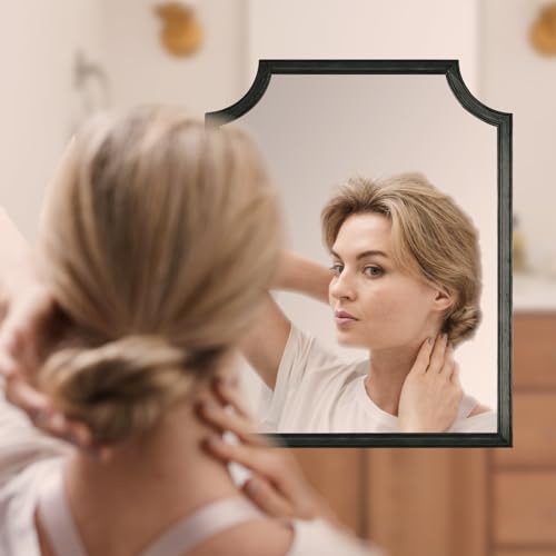 WallBeyond Scalloped Wood Mirror for Wall Decor 16x20 Inch Black Small Bathroom Vanity Rectangle Mirror for Hallway Bedroom Living Room(Black) - color: Black G, size: 20"L x 16"W
