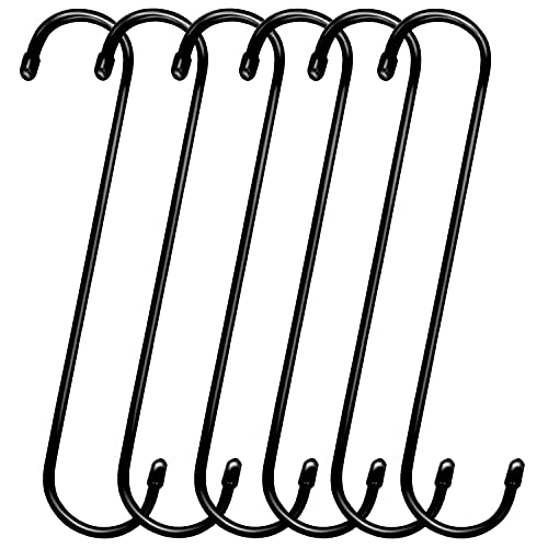 ESFUN 6 Pack 12 inch Extra Large S Hooks Black Heavy Duty Long S Hooks for Hanging Plant Extension Hooks for Kitchenware,Utensils,Pergola,Closet,Flower Basket,Garden,Patio,Indoor Outdoor Uses - color: Black