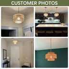 12.4” Boho Rattan Chandelier Light Fixture, 1-Light Hand Woven Pendant Light Fixture Farmhouse Rustic Hanging Lamp for Kitchen Island Bedroom, Dining Room, Living Room, Entryway, Foyer - color: Brown, size: 12.4" 1-Light