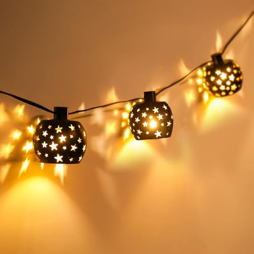 Vigdur Lantern String Lights, Star String Lights Plug in with 10 Clear G40 Bulbs and Star Plastic Lamp Shades, Connectable Moroccan Decoration Light for Home Holiday Party Decorations(9.84FT) - color: Star Lantern