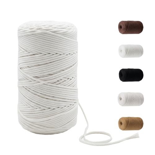 109 Yards Macrame Cord 4 Strand Twisted Recycled Cotton 4mm Beige String for Crafts Wall Hangings Plant Hangers DIY Knitting Macrame Supplies - color: Beige, size: 4mmx109Yards