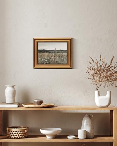 HUARCEY Framed Canvas Wall Art Prints, Living Room Shelf Vintage Art Aesthetic, Wildflower Landscape Paintings Farmhouse Decor, Retro Table Desk Decoration for Bedroom Bathroom, 8x10Inch - color: Champ Fleuri, size: 10"L x 8"W