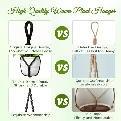 Macrame Plant Hanger, Up to 4-15 inch Pots, Wood Beads Cotton Hanging Planter Holder for Indoor Outdoor Boho Home Decor, 35 Inch, Set of 2 (Black) - color: Black