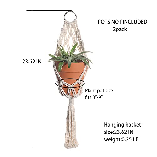 Artilady Boho Macrame Plant Hangers - Handmade Hemp Rope Hanging Baskets for Indoor Plants with Ceiling Hooks, Bohemian Home Decor Outdoor Wall Art (White Hanger-2pcs) - color: White Hanger-2pcs